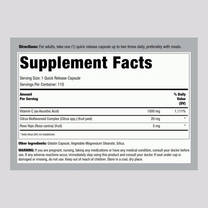 Piping Rock Vitamin C 1000mg with Bioflavonoids and Rose Hips