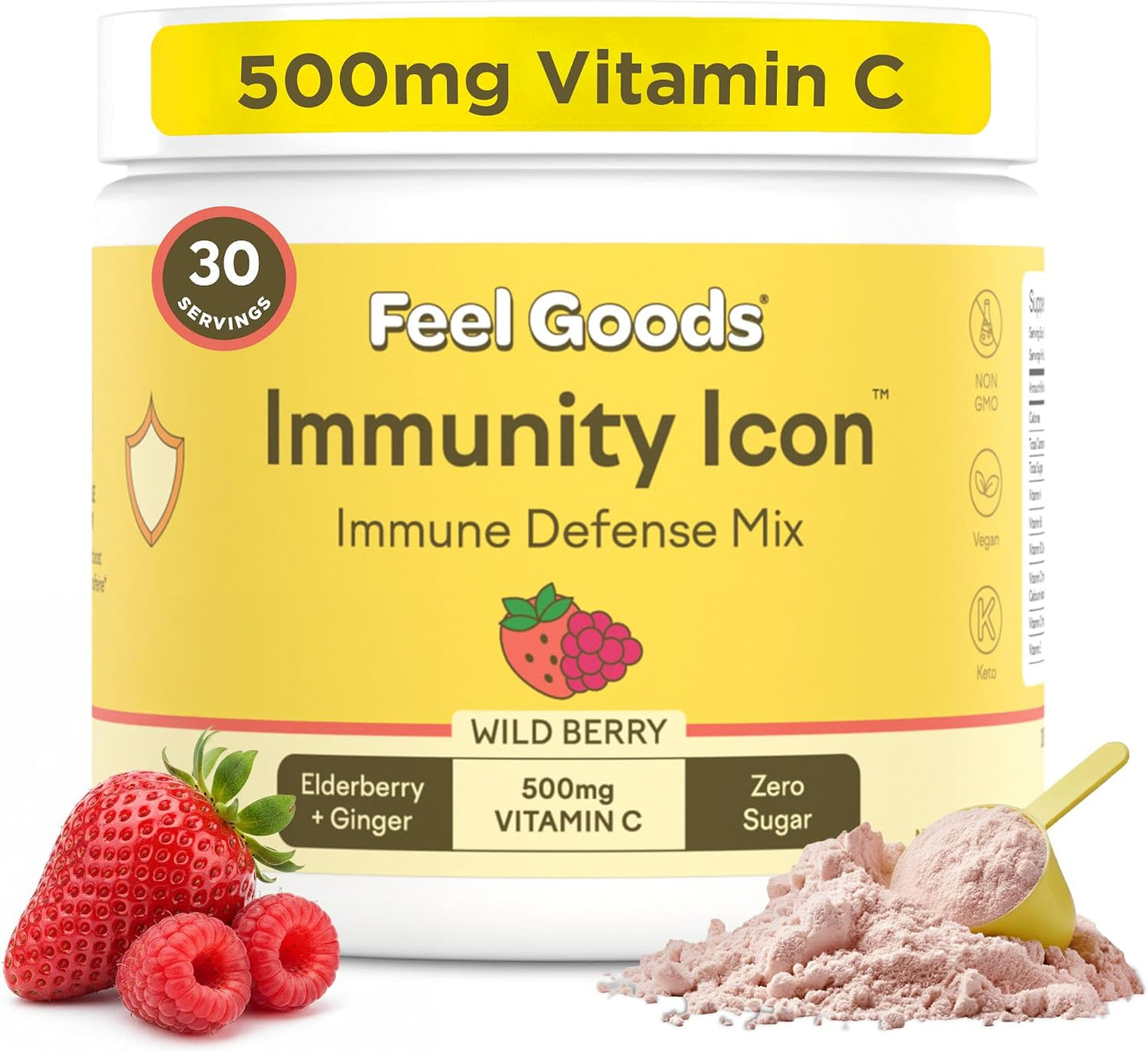 Feel Goods Immunity Icon, Vitamin C Immune Support Powder - 500mg Vitamin C, Elderberry, Ginger, Turmeric & Key Vitamins for Daily Immune Health - Sugar-Free & Caffeine-Free Drink Mix - görsel 10