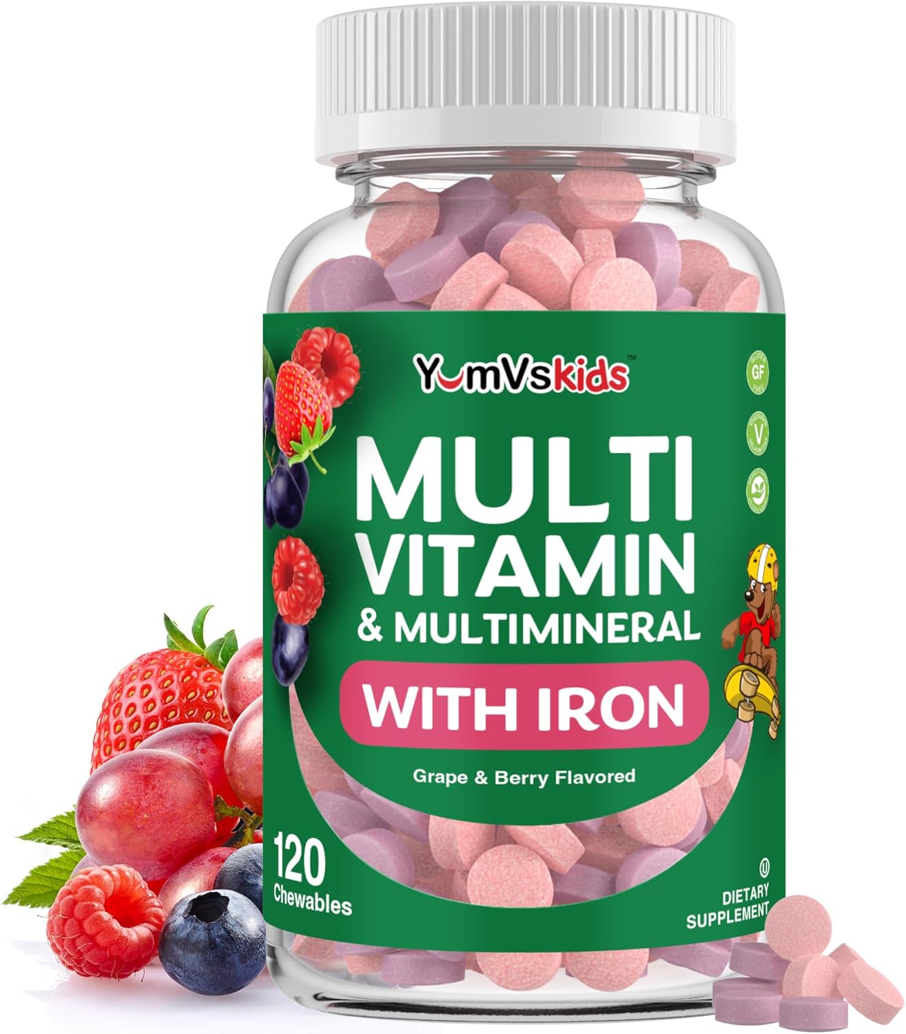 YumVs Kids Multivitamin with Iron & Minerals Chewable Tablets – Grape & Berry Flavour – 120 Chewables - görsel 1