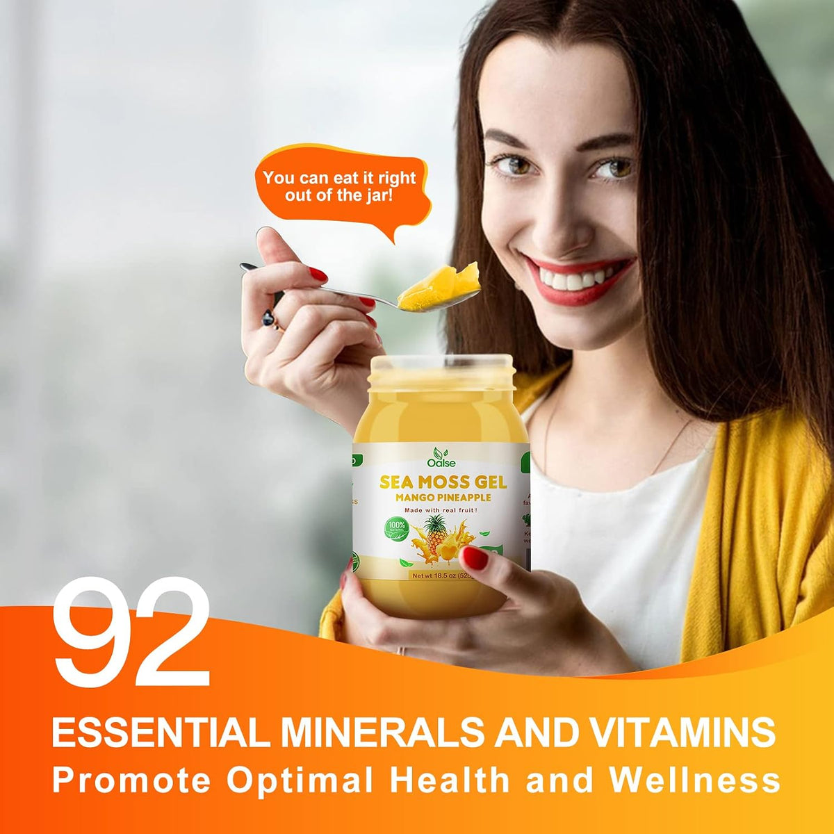 OALSE Sea Moss Gel - 524g Mango Pineapple Flavour Sea Moss Gel Raw Nutritious Rich in 102 Vitamins and Minerals, Proteins and Vitamins, Vegan-Friendly - görsel 4