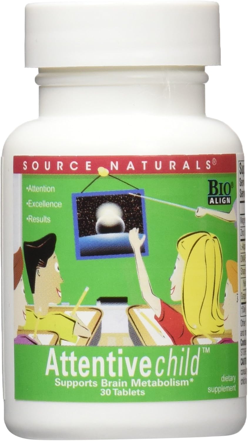Source Naturals Attentive Child – Cognitive Nutrients for Active Children – Focus & Attention with DMAE, Magnesium, Zinc & Grape Seed Extract – 30 Tablets - görsel 4
