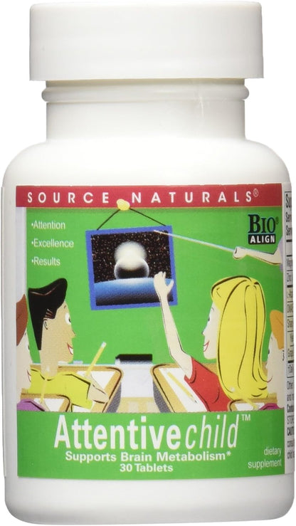 Source Naturals Attentive Child – Cognitive Nutrients for Active Children – Focus & Attention with DMAE, Magnesium, Zinc & Grape Seed Extract – 30 Tablets