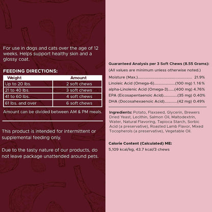 Salmon Oil for Dogs – Soft Chews with Omega-3 & 6, Vitamins, and Minerals (180 Chews, Lamb Flavour)