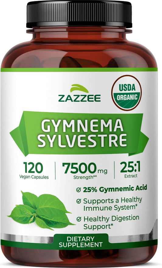 Zazzee USDA Organic Gymnema Sylvestre 25:1 Extract, 25% Gymnemic Acid, 120 Vegan Capsules, 4 Month Supply