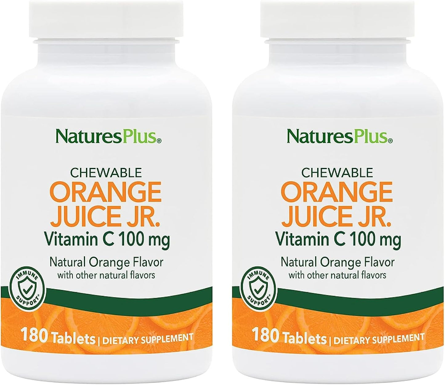 NaturesPlus Orange Juice Jr. Vitamin C Chewable Tablets – Pack of Two, 180 Chewable Tablets Each (360 Total Servings) – 100 mg – Vegetarian, Gluten-free - görsel 1