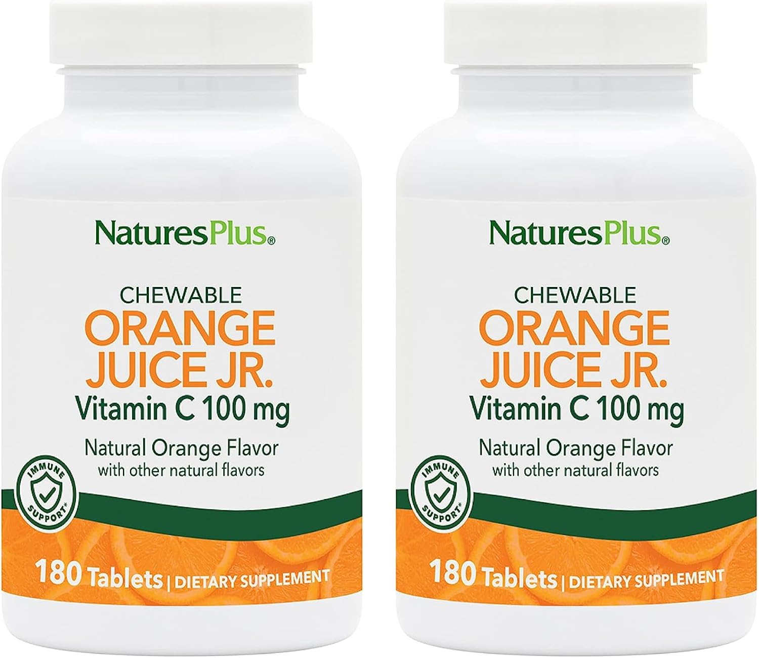 NaturesPlus Orange Juice Jr. Vitamin C Chewable Tablets – Pack of Two, 180 Chewable Tablets Each (360 Total Servings) – 100 mg – Vegetarian, Gluten-free - görsel 1