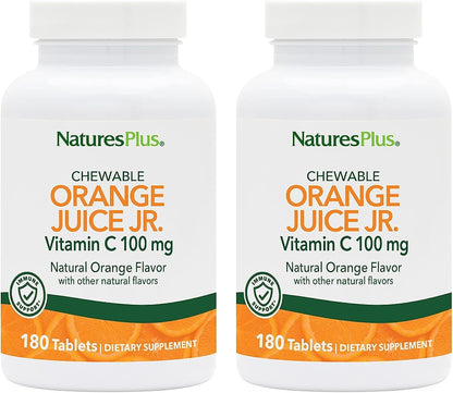 NaturesPlus Orange Juice Jr. Vitamin C Chewable Tablets – Pack of Two, 180 Chewable Tablets Each (360 Total Servings) – 100 mg – Vegetarian, Gluten-free