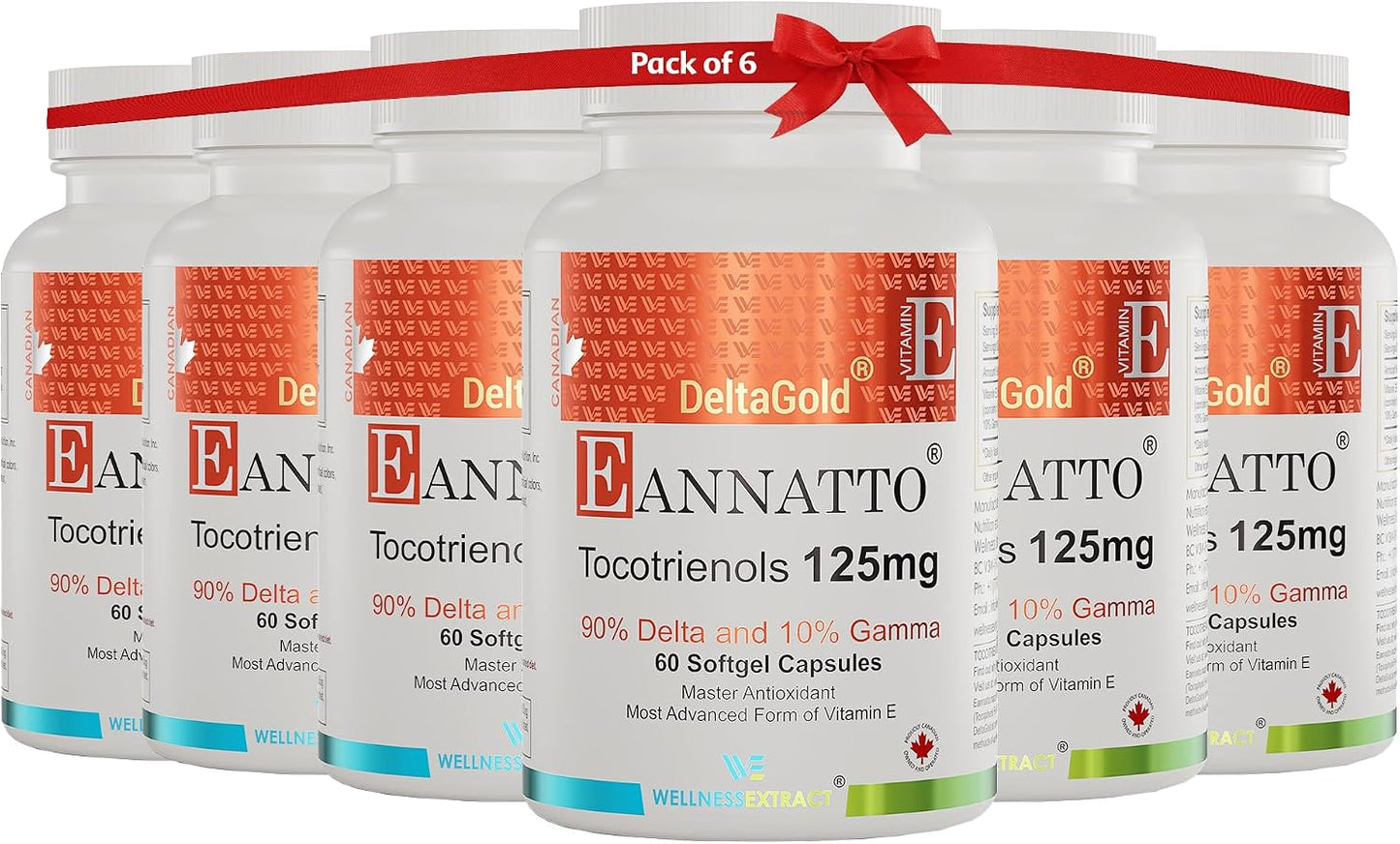 WELLNESS EXTRACT Eannatto Tocotrienols Deltagold 125mg - Tocopherol-Free, Non-GMO, Gluten-free - 60 Soft gel capsule Capsules (Pack of 6) - görsel 1