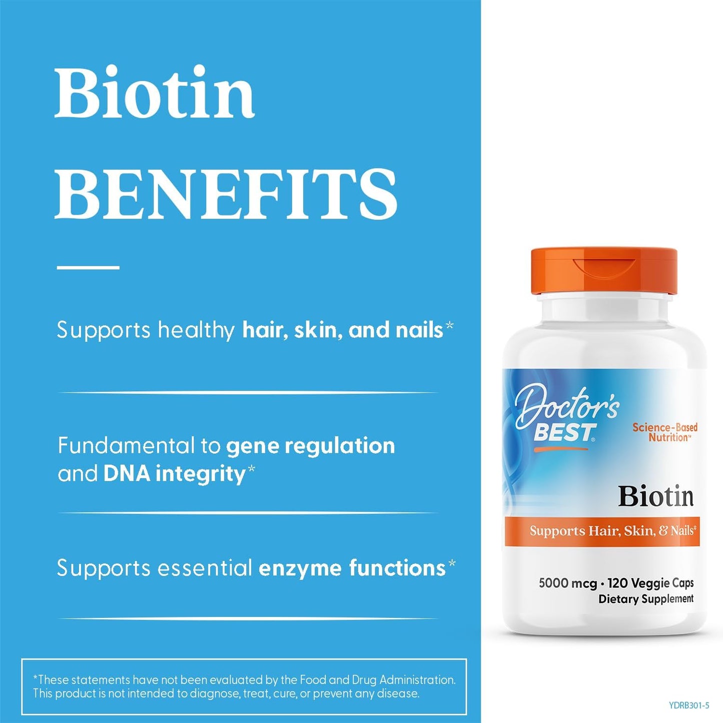 Doctor's Best Biotin 5000 mcg Supplement - 120 Veg Caps - görsel 2