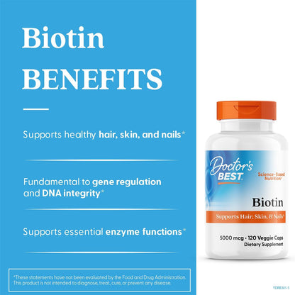 Doctor's Best Biotin 5000 mcg Supplement - 120 Veg Caps