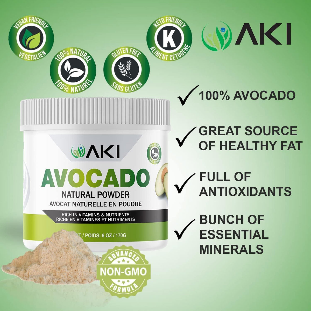 AKI Avocado Superfood Powder (170g) – Nutrient‑Rich, Vegan & Non‑GMO - görsel 3