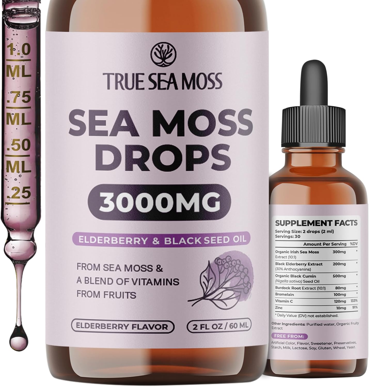 TrueSeaMoss Irish Sea Moss Liquid Drops – Black Cumin Seed Oil, Bladderwrack Extract, Burdock Root, Vitamin C & Zinc – Apple Flavour – 30 Servings - görsel 10