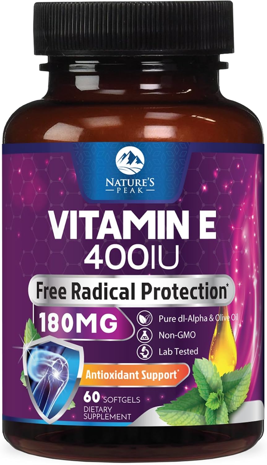 Vitamin E 180 mg Per Serving Soft gel capsules - DL-Alpha Tocopherol, Antioxidant Supplement for Skin, Heart, and Immune Support, Non-GMO & Gluten-free - 60 Soft gel capsules - görsel 1
