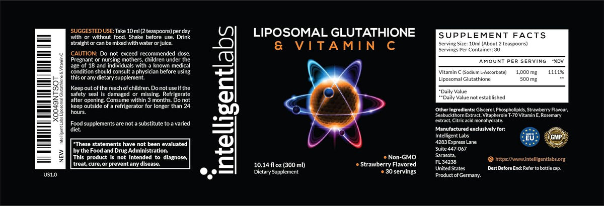 Intelligent Labs Liposomal Glutathione + Vitamin C, Advanced Liquid Antioxidant Formula, 500 mg Reduced L-Glutathione and 1000 mg Vitamin C per Serving, 30 Servings, Soya-free - görsel 7