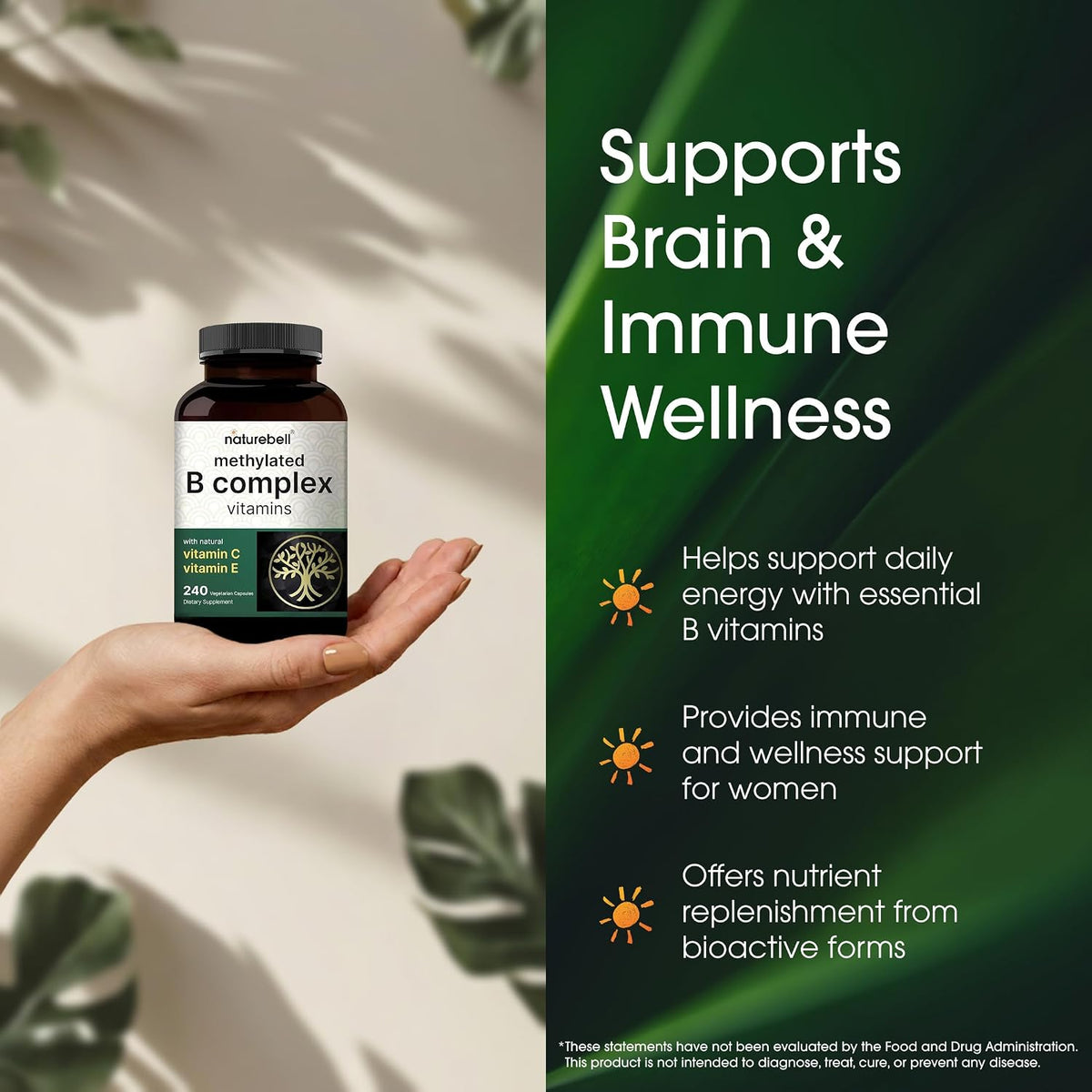 NatureBell Methylated B Complex - 240 Vegetarian Capsules - High Bioavailability 12-in-1 Formula - görsel 4