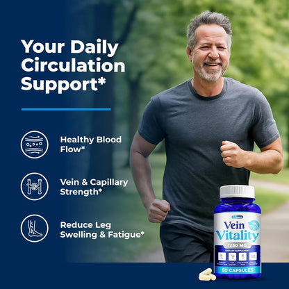 Vein Vitality 1250mg Diosmin Hesperidin Complex - Supports Leg Vein Health and Circulation - 60 Capsules