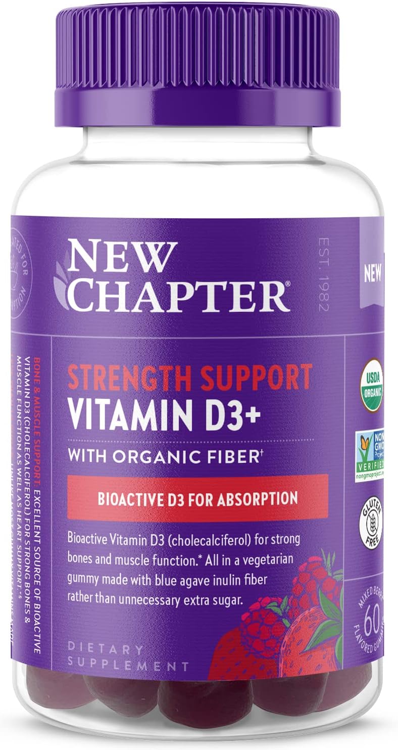 New Chapter Organic Vitamin D3+ Gummies – 52% Less Sugar, 1,000 IU, Mixed Berry, 60 Gummies - görsel 1