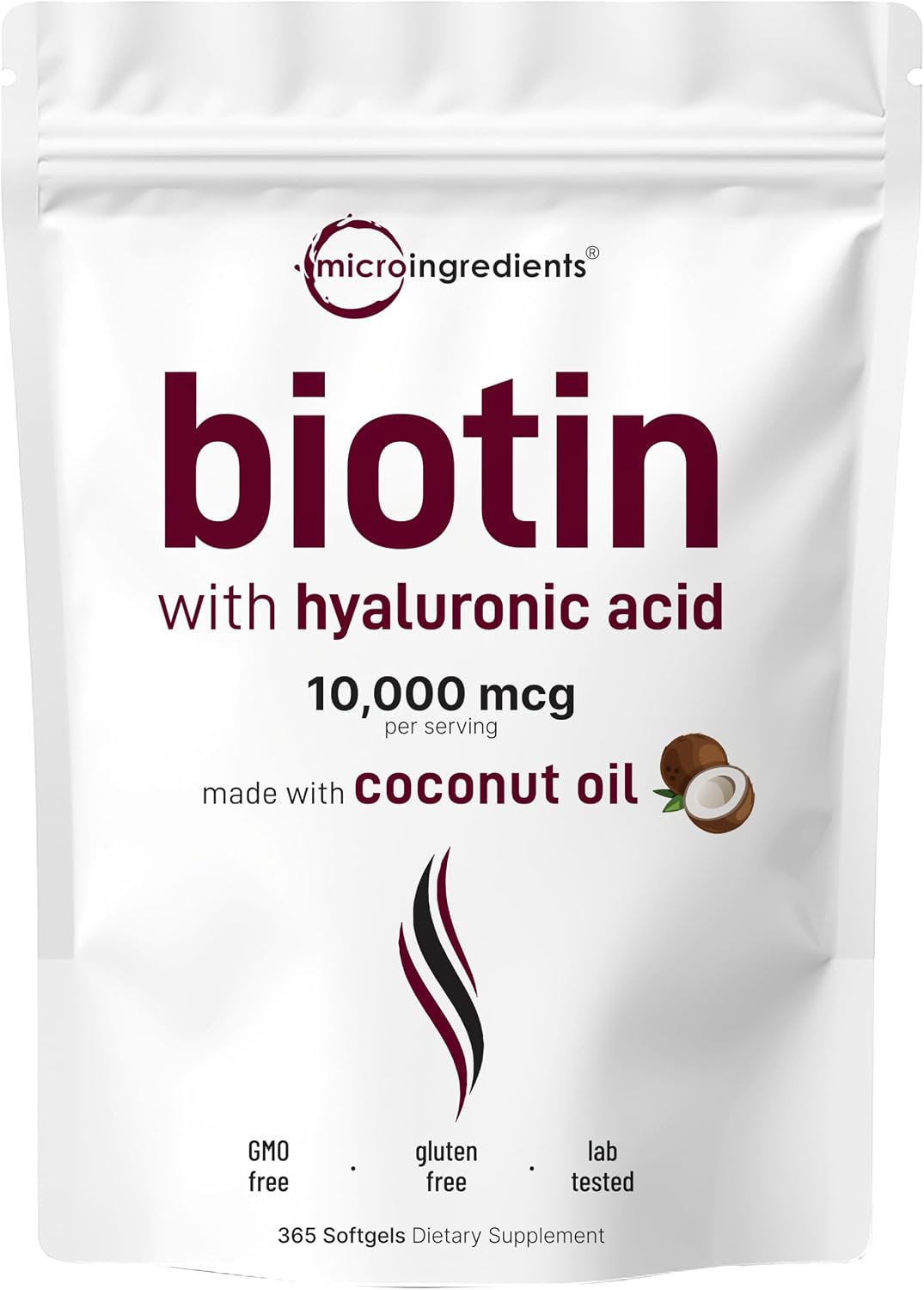 Micro Ingredients Biotin 10,000 mcg with Hyaluronic Acid – 365 Softgels - görsel 1