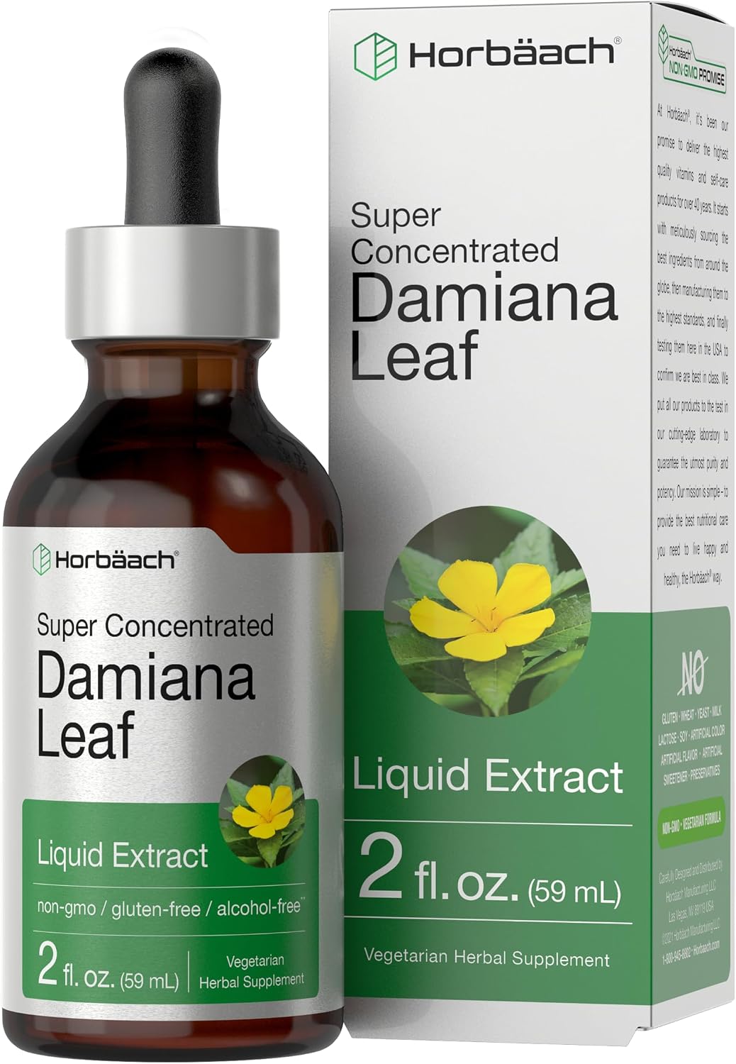 Horbäach Damiana Leaf Herb Tincture - 59 ml Super Concentrated Alcohol-Free Liquid Extract - Vegetarian, Non-GMO & Gluten-free - görsel 1