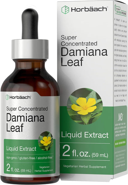 Horbäach Damiana Leaf Herb Tincture - 59 ml Super Concentrated Alcohol-Free Liquid Extract - Vegetarian, Non-GMO & Gluten-free