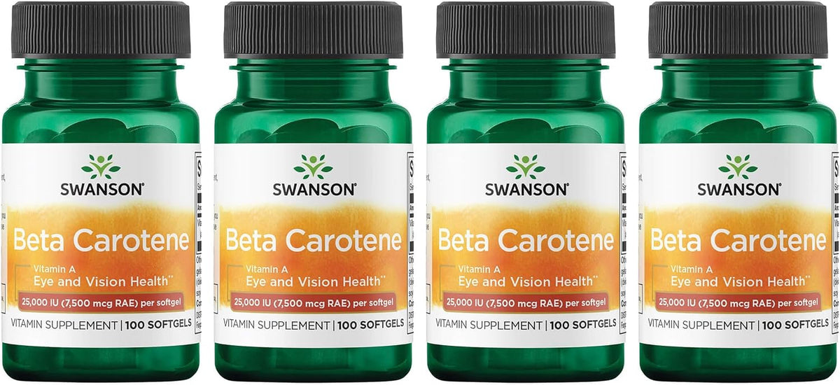 Swanson Beta-Carotene (Vitamin A) 25000 IU - 100 Softgels (4 Pack) - görsel 1