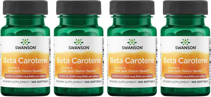 Swanson Beta-Carotene (Vitamin A) 25000 IU - 100 Softgels (4 Pack)