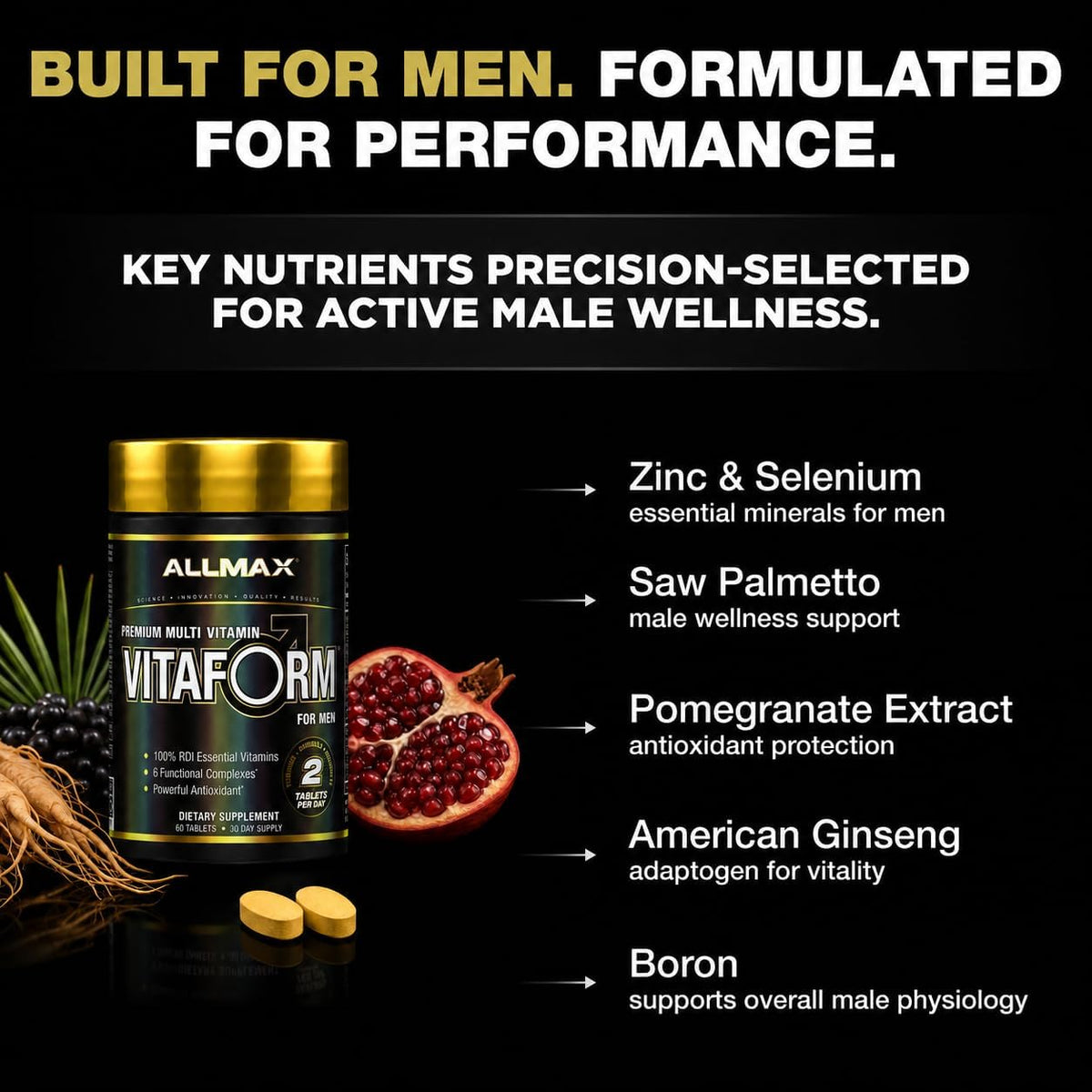 ALLMAX Nutrition Premium Vitaform, Performance Vitamin for Men, 60 Tablets - görsel 2