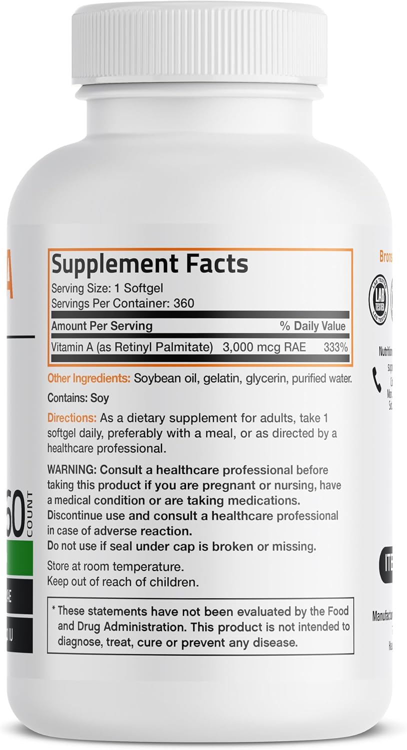 Bronson Vitamin A 10,000 IU Premium Non-GMO Formula, 360 Softgels - görsel 2