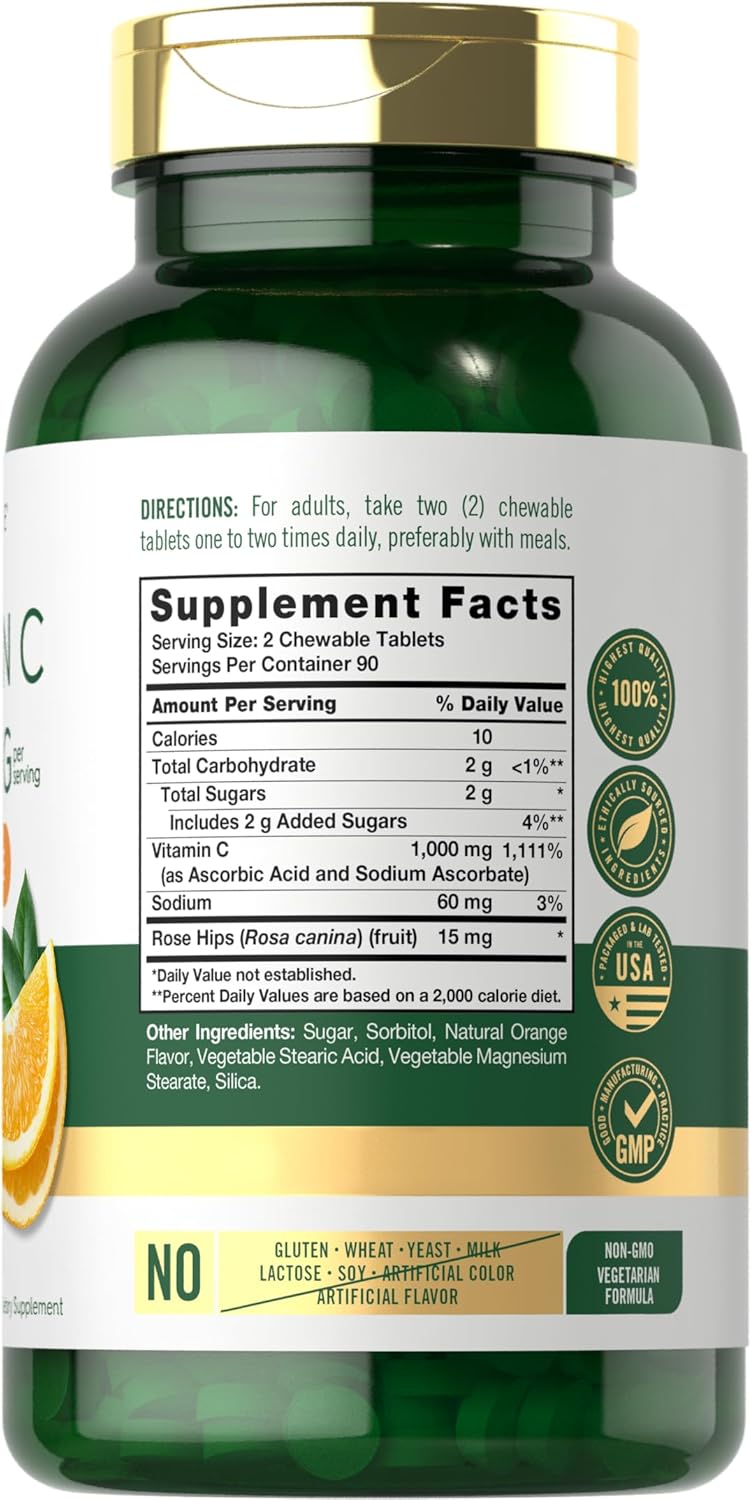 Carlyle Vitamin C Chewables | 1000mg | 180 Tablets | Vegetarian, Non-GM, Gluten-free Supplement – Image 2