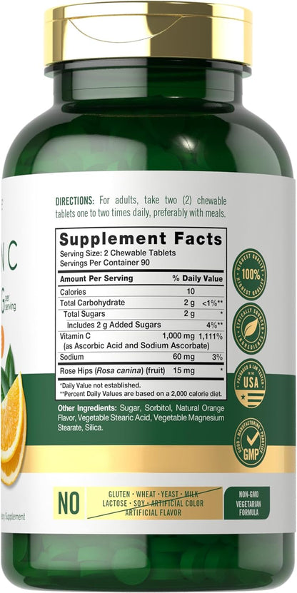 Carlyle Vitamin C Chewables | 1000mg | 180 Tablets | Vegetarian, Non-GM, Gluten-free Supplement – Image 2