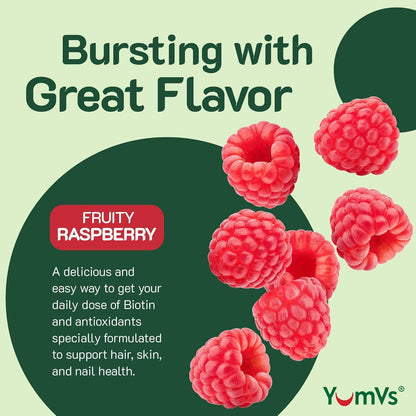 YumVs Teen Multivitamin Gummies with Biotin and Antioxidants - Raspberry Flavour - 120 Gummies (Pack of 2)