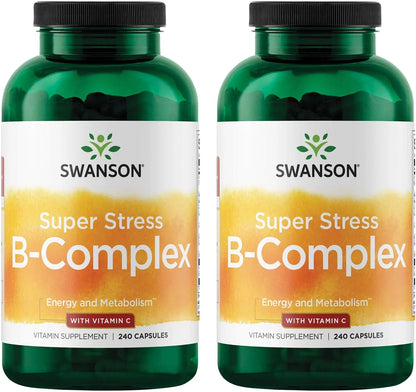 Swanson Super Stress B-Complex Energy and Wellness Food Supplement (240 Capsules, 2 Pack)