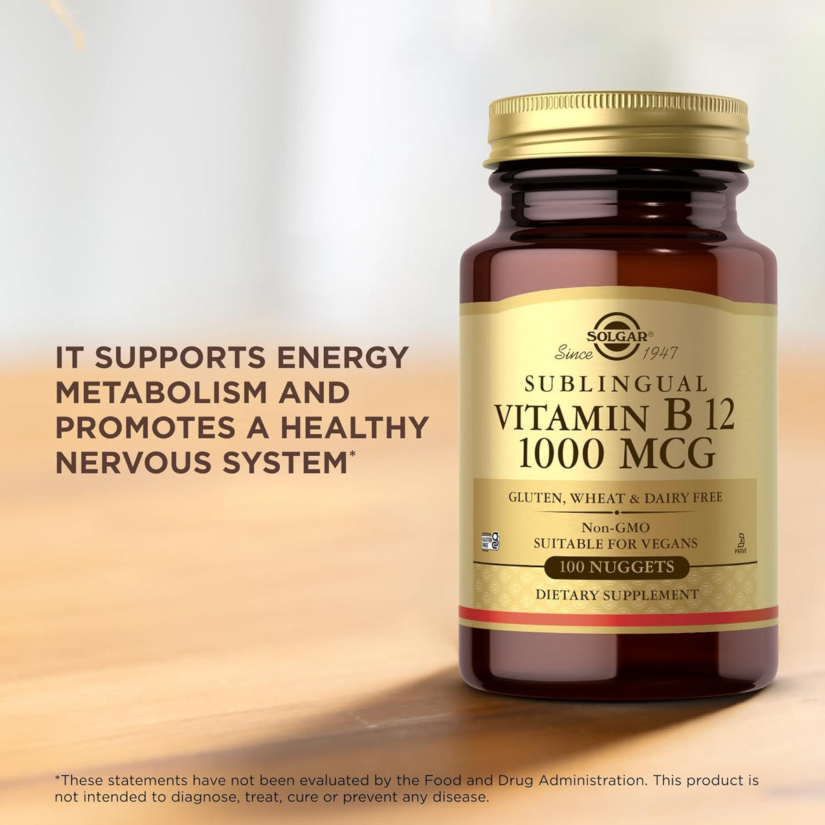 Solgar Sublingual Vitamin B12 1000 mcg, 100 Nuggets - Vegan, Non-GM, Gluten Free - görsel 5