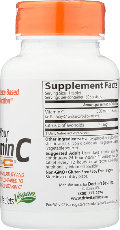 Doctor's Best Sustained Release Vitamin C with Pureway C, Non-GMO, Vegan, 60 Tablets (Pack of 1)