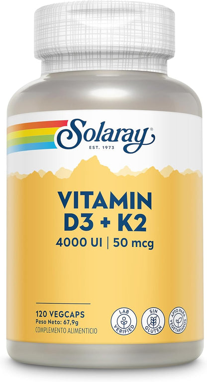 Solaray Vitamin D3 K2 – 5000 IU & 50 mcg Vitamin K2 MK-7, 120 Vegetarian Capsules