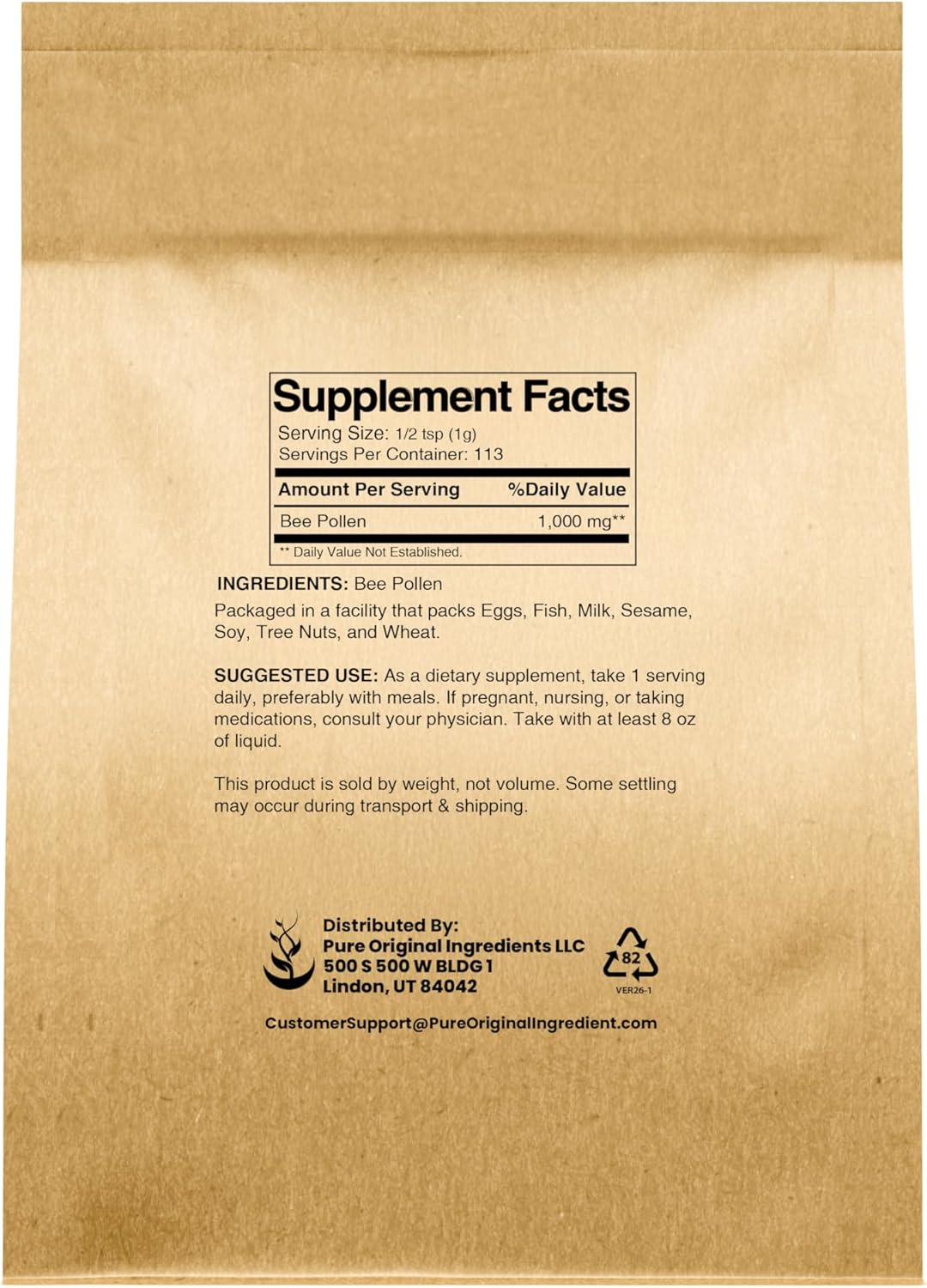 PURE ORIGINAL INGREDIENTS Bee Pollen, 113g, No Fillers, Undiluted Pure Supplement - görsel 2