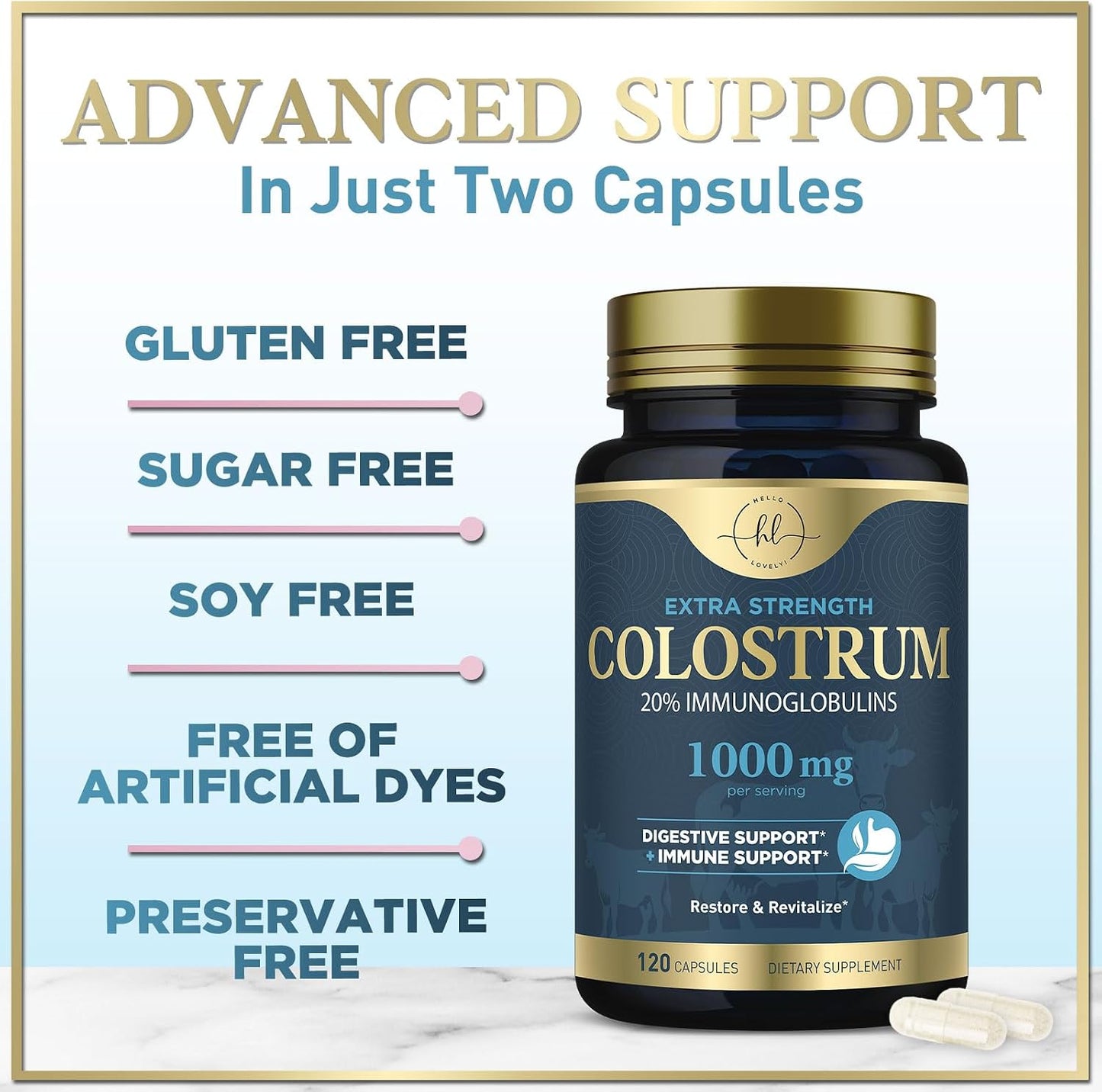 Hello Lovely! Colostrum Supplement – 1000mg, 20% Immunoglobulins, 120 Capsules - görsel 7
