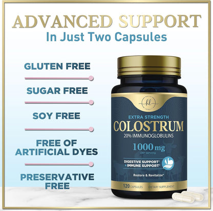 Hello Lovely! Colostrum Supplement – 1000mg, 20% Immunoglobulins, 120 Capsules