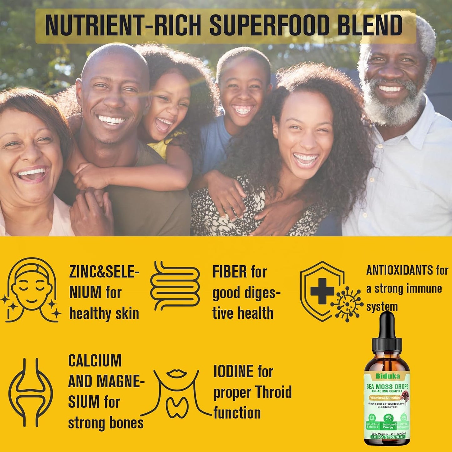 Biduka Irish Sea Moss Drops with Black Seed Oil, Bladderwrack, Burdock Root, Bromelain, Vitamin C and Zinc - Multimineral Liquid Supplement for Immune, Joint, Digestion, and Ageing Support - görsel 5