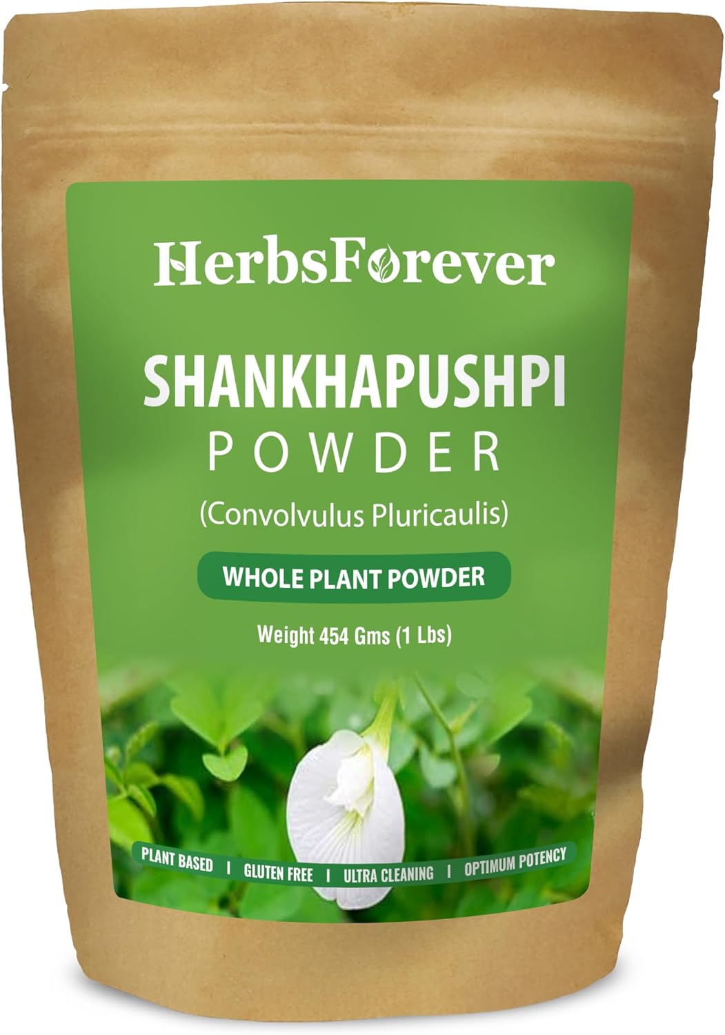 HerbsForever Shankhpushpi (Convolvulus Pluricaulis) Whole Plant Powder - 454g (16 oz) - görsel 1