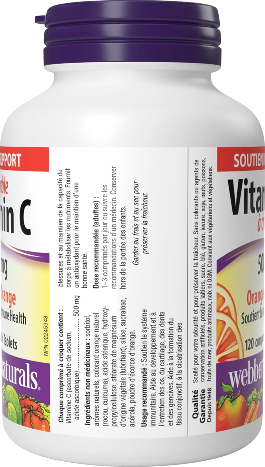 Webber Naturals Vitamin C Chewable 500 mg, 120 Orange Flavour Tablets - görsel 9
