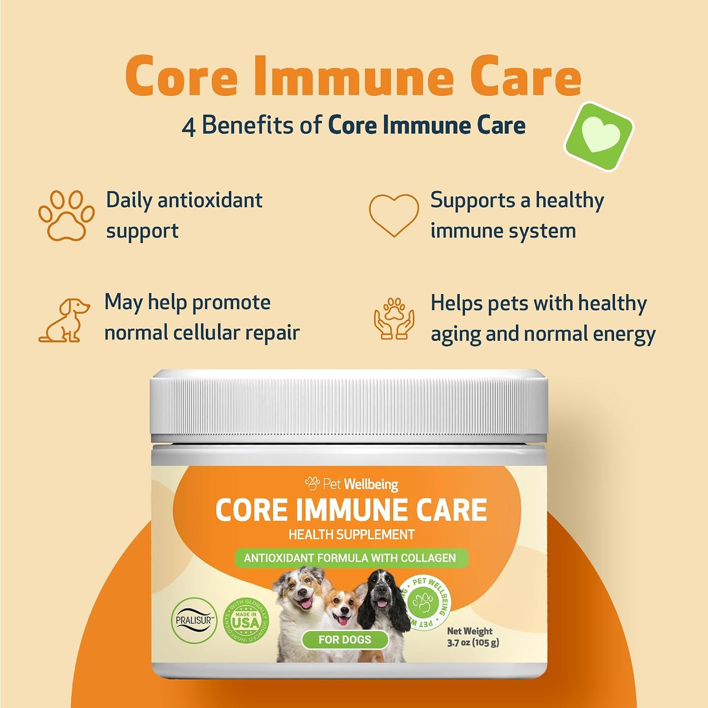 Pet Wellbeing Core Immune Care for Dogs - Daily Antioxidant Support Powder (105g) - görsel 4
