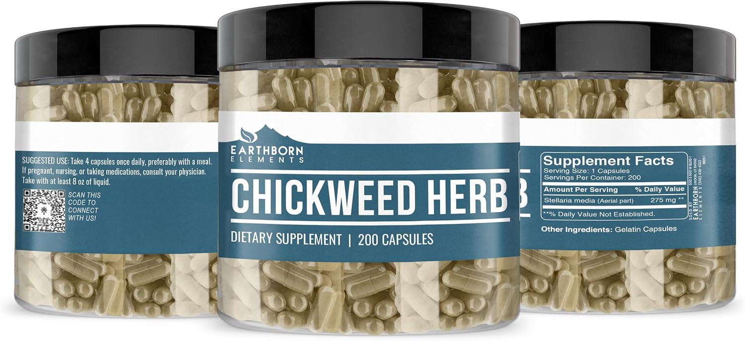 Earthborn Elements Chickweed Herb (200 Capsules) Pure, No Fillers or Additives - görsel 2