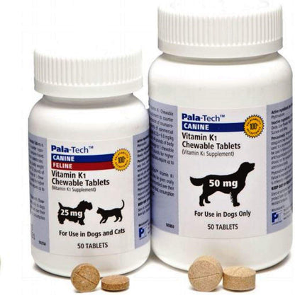 Pala-Tech Vitamin K1 Chewable Tablets for Dogs - Counters Hypoprothrombinaemia - 50 mg, 50 Tablets