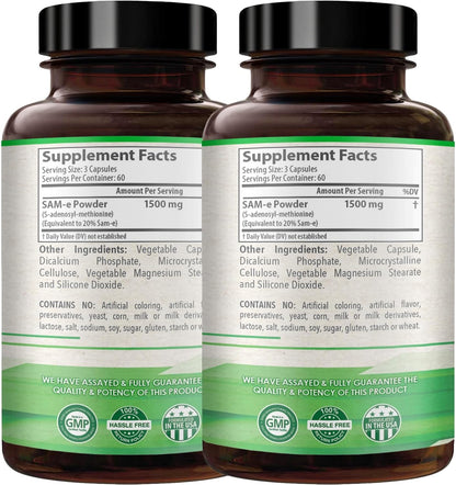 1500mg SAM-e Supplement – High Strength S-Adenosyl-L-Methionine for Joint, Brain, Liver & Mood Support – Non-GMO, 120 Capsules