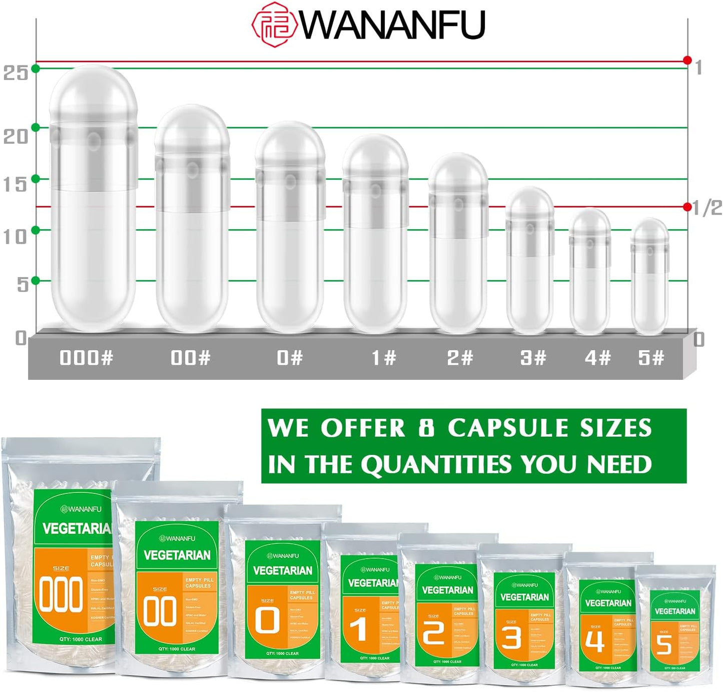 wananfu Size 0 Empty Capsules Vegetarian (1000 Count) Bundle with Micro Lab Spoon - görsel 6