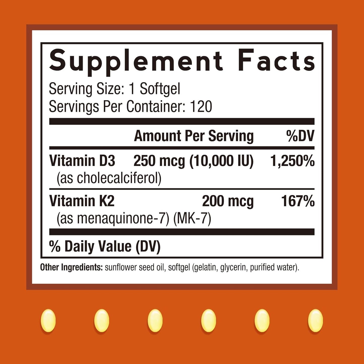 Doctor's Recipes Vitamin D3 K2, 10,000 IU, 200 mcg, MK-7, Supports Normal Bone Maintenance, Teeth, Immune Function, Blood Coagulation, Energy, Calcium Absorption, No Soya & Gluten, Non-GM, 120 Soft gel capsules - görsel 2