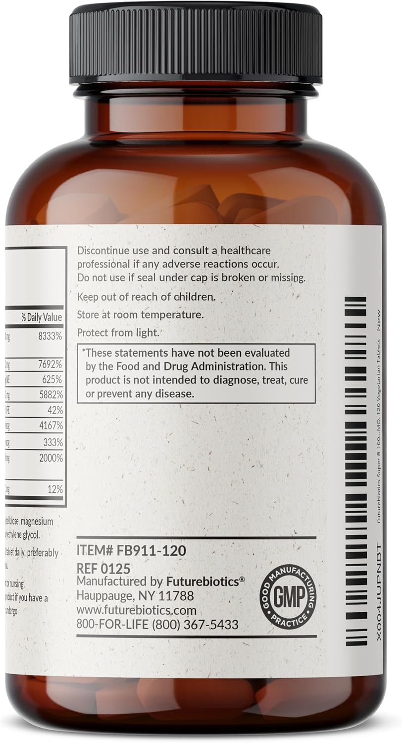 Futurebiotics Super B 100 Sustained Release Vitamin B Complex Non-GMO, 120 Vegetarian Tablets - görsel 7