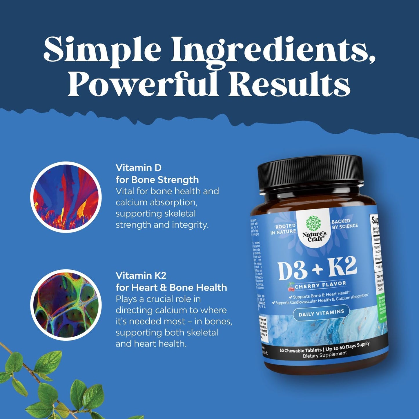 Vitamin D3 with K2 MK7 Supplement – 2000 IU D3 + K2 for Immune, Bone & Heart Health – 60 Tablets - görsel 5