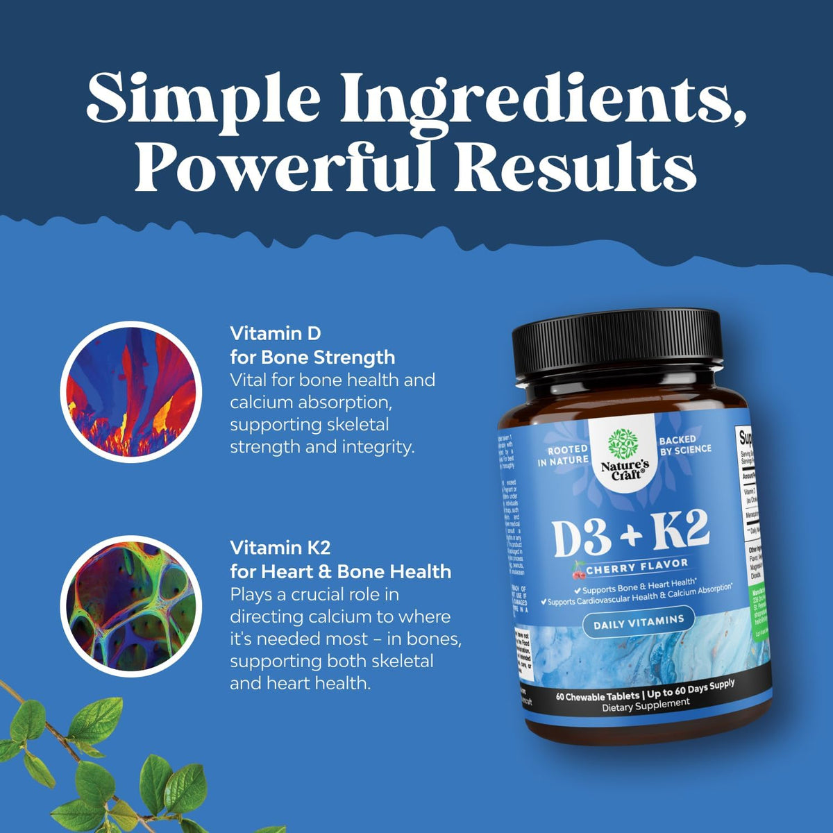 Vitamin D3 with K2 MK7 Supplement – 2000 IU D3 + K2 for Immune, Bone & Heart Health – 60 Tablets - görsel 5